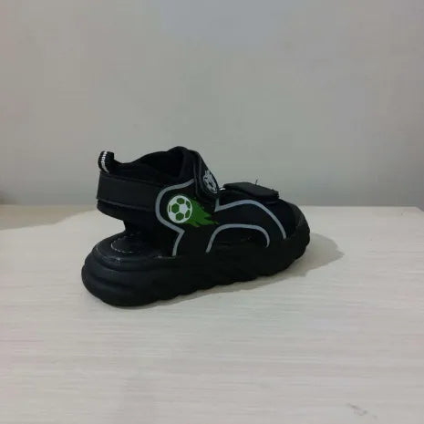 Kids Black Sporty Sandals with Green Football Design – Durable & Trendy