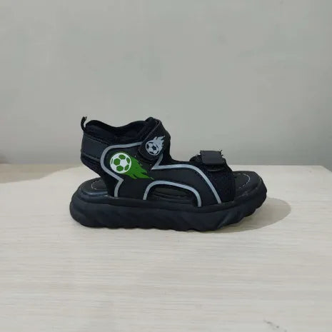 Kids Black Sporty Sandals with Green Football Design – Durable & Trendy