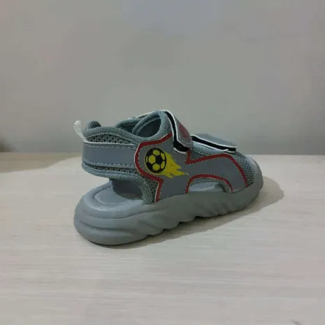 Boys Grey Summer Sandals with Yellow Football Print – Comfortable & Stylish