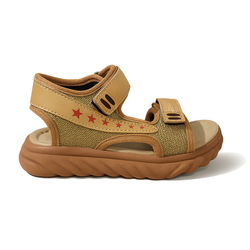 Boys Brown Casual Sandals with Red Star Print – Soft & Comfortable Wear