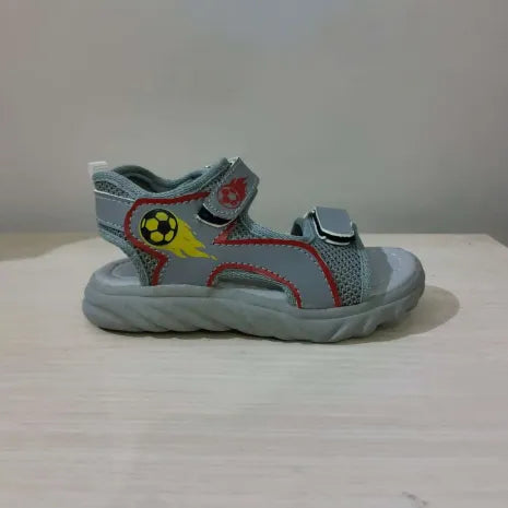 Boys Grey Summer Sandals with Yellow Football Print – Comfortable & Stylish