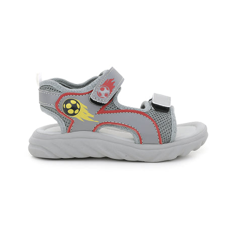 Boys Grey Summer Sandals with Yellow Football Print – Comfortable & Stylish