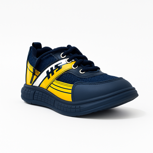 Boys Navy Blue & Yellow Sports Sneakers