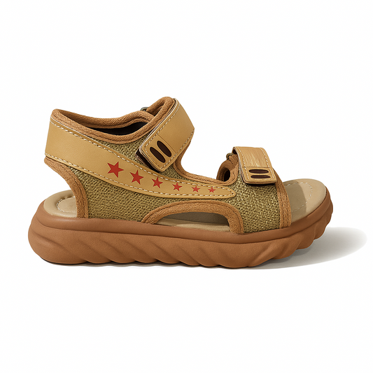 Boys Brown Casual Sandals with Red Star Print – Soft & Comfortable Wear
